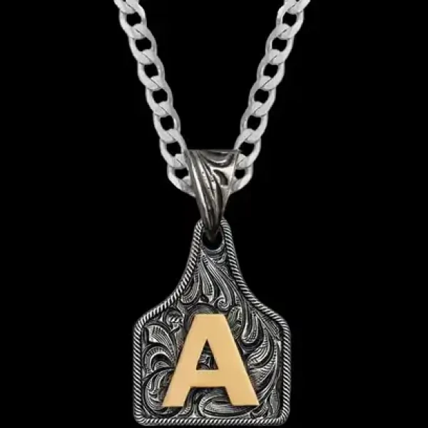 Mini Initial Cow Tag Necklace 